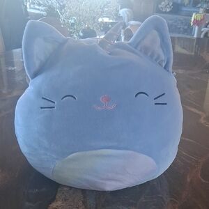 Plush Cat Squishmallow with Unicorn Horn - Blue